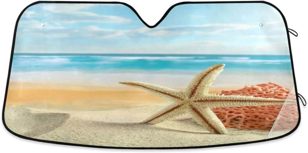 Bestwell Tropical Beach Car Windshield Sun Shade,oldable Visor Protector Sunshade Blocks  Rays and Accessories to Protect for Cars,SUVs,Trucks-55×27.6in