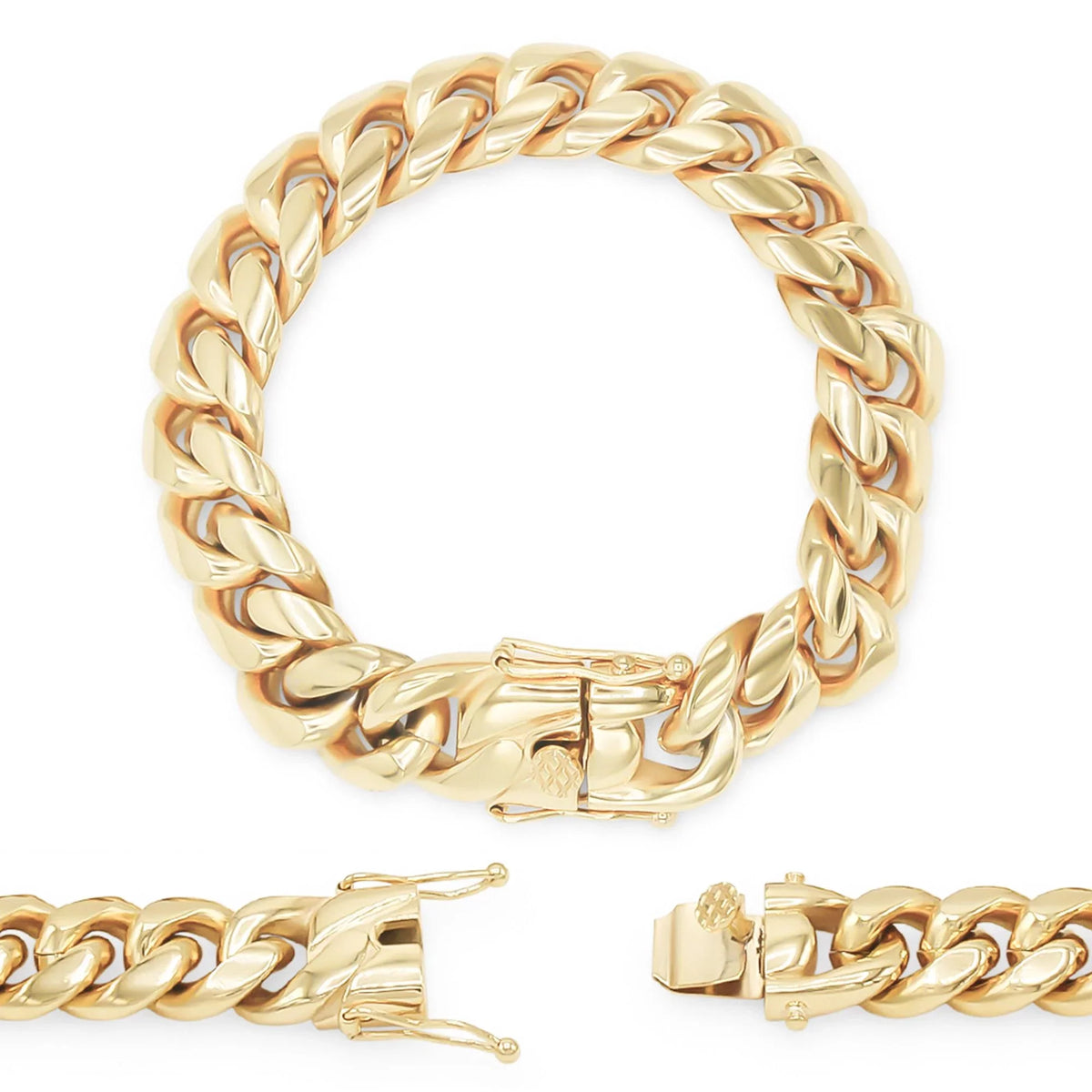 Cuban Link Bracelet 14K Gold Plated Curb Chain 9" Stainless Steel Fashion Jewelry for Adult Men 16 mm
