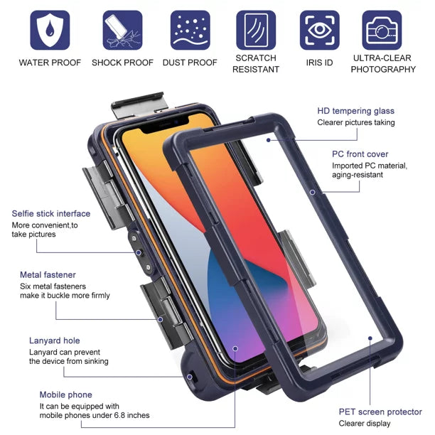 UrbanX Professional [15m/50ft] Swimming Diving Surfing Snorkeling Photo Video Waterproof Protective Case Underwater Housing for   And all Phones Up to 6.9 Inch  with Lanyard