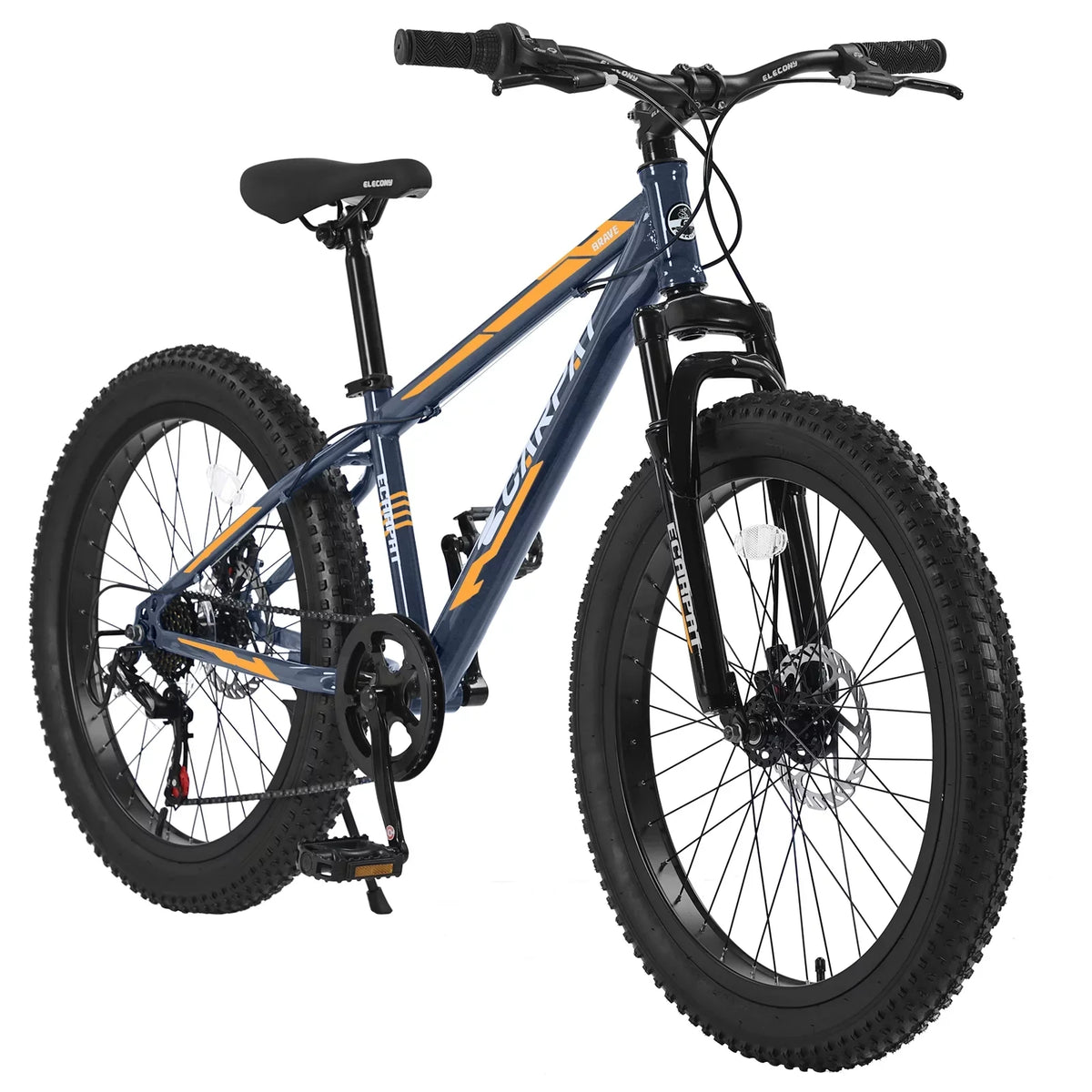 Elecony 24 Inch Fat Tire Bike Adult/Youth Full Shimano 7 Speeds Mountain Bike, Dual Disc Brake, High-Carbon Steel Frame, Front Suspension, Mountain Trail Bike, Urban Commuter City Bicycle