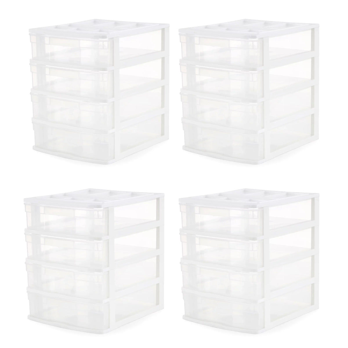 Gracious Living 4 Drawer Desktop Storage w/ Organizer Lid, White (4 Pack)