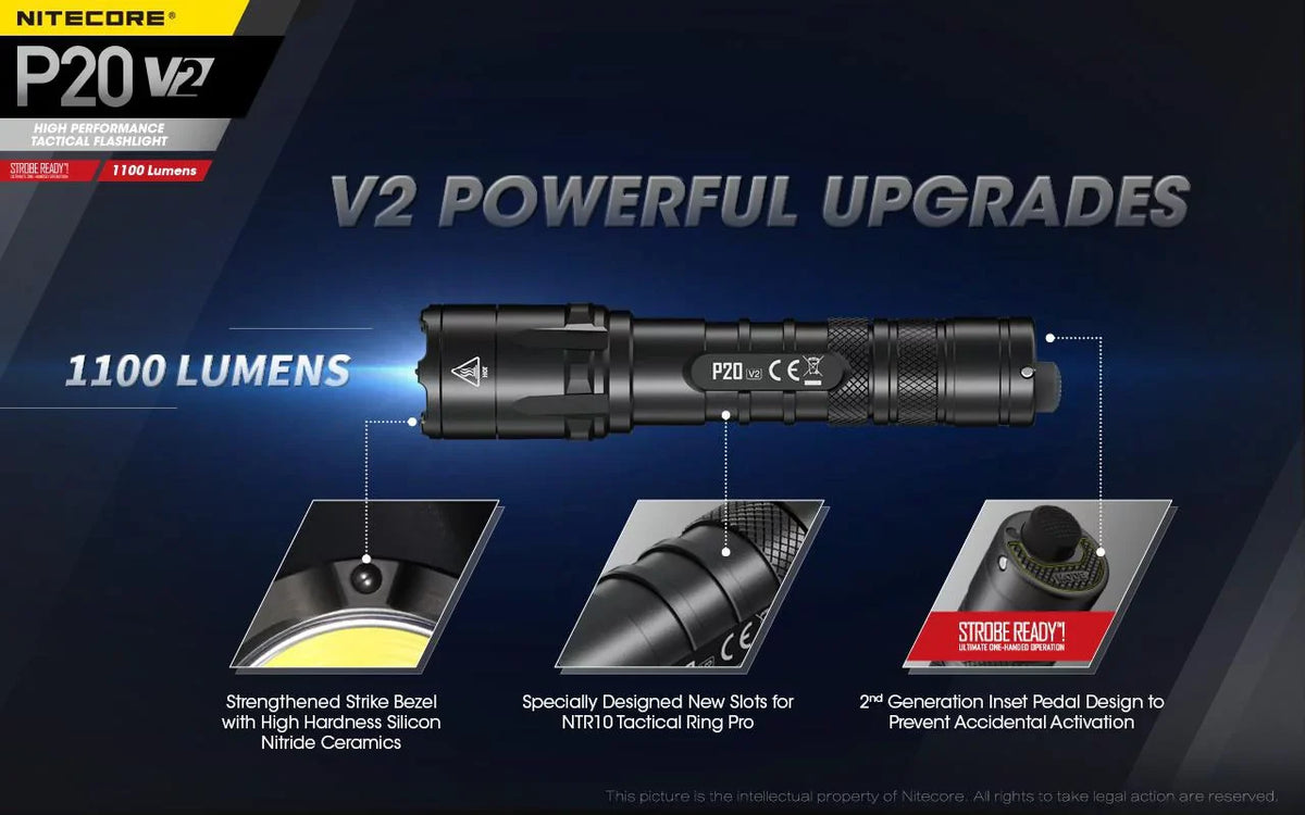 Combo: Nitecore   Tactical  Flashlight -  -  - 1100 Lumens w/ Battery,  Charger +Free Eco-Sensa  Cord