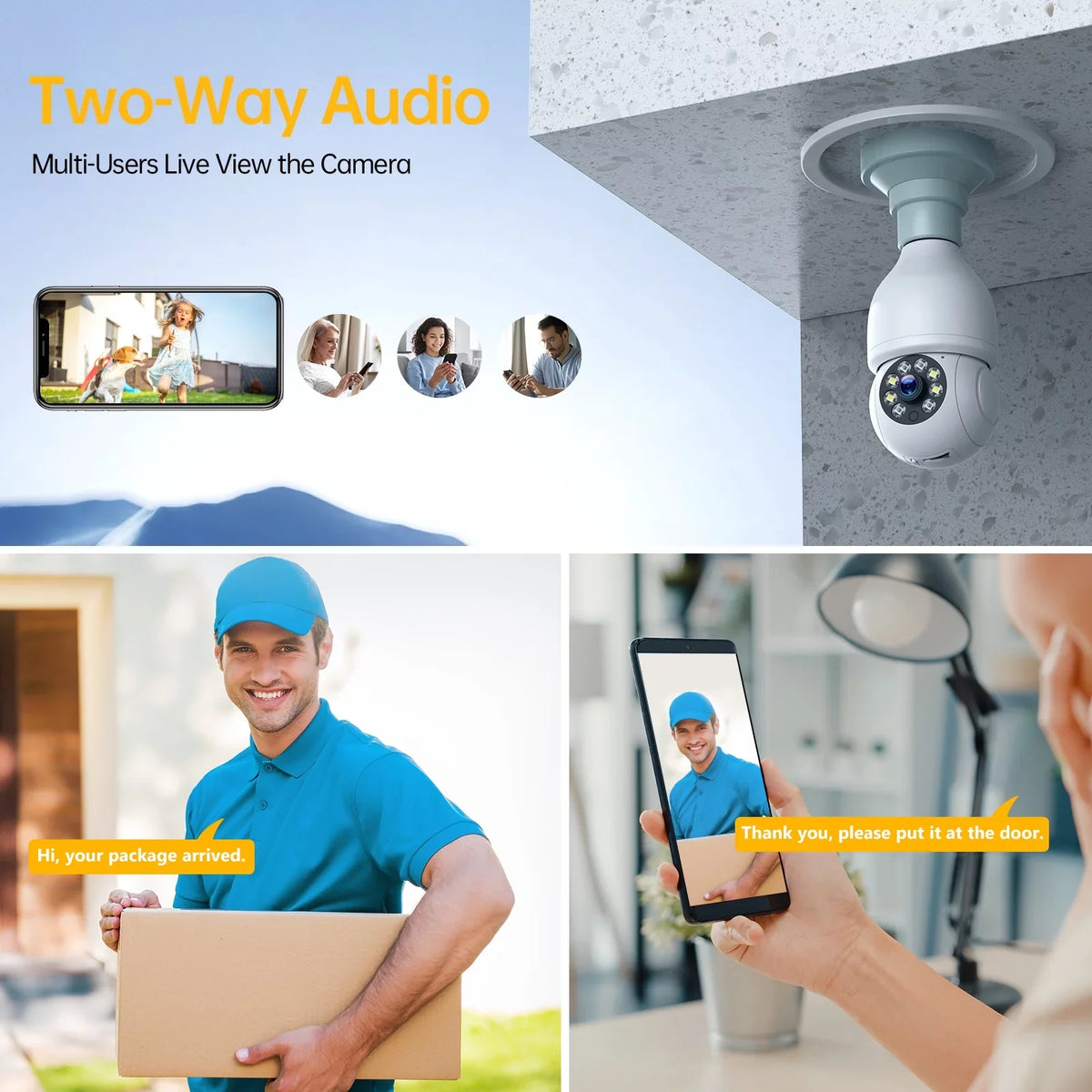 Dome Light Bulb Camera 2.4G WiFi 1080P Security Camera Wireless Outdoor, Color Night Vision 2-Way Audio 360°  Camera with Remote Access Motion Detection (4PCS)