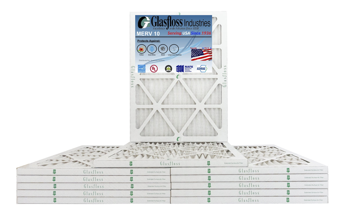 Glasfloss 14x22x1 -  10 -Qty:12 - Furnace Air Filter - Made in  (Actual Size: 13.5 x 21.5x7/8 inch)