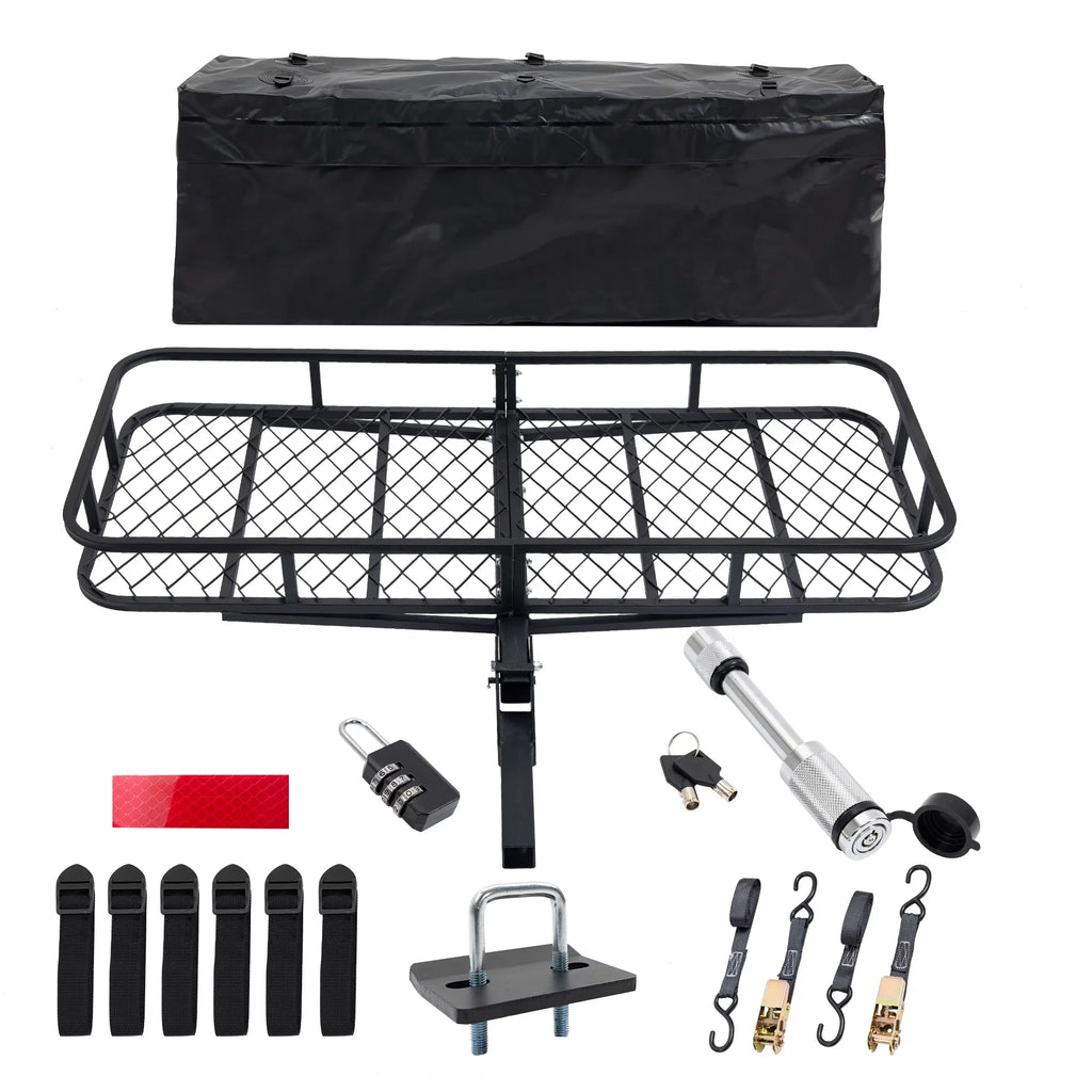 60" x 24" x 6" Hitched Mounted Folding Cargo Basket with a 500 lb Capacity for Car  Truck Trailer, Black