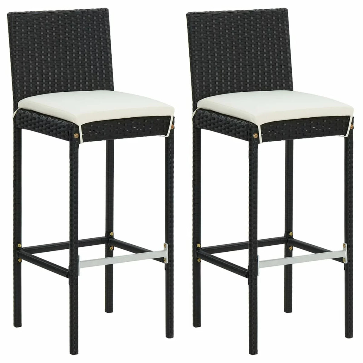 Anself 3 Piece Patio Bar Set Bar Table and 2 Cushioned Bar Stool Chair with Footrest and Backrest Black Poly Rattan for Patio, Balcony, Garden, Backyard, Outdoor Furniture